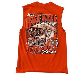 2018 Bike Week Daytona beach muscle graphic muscle  t-shirt orange unisex medium